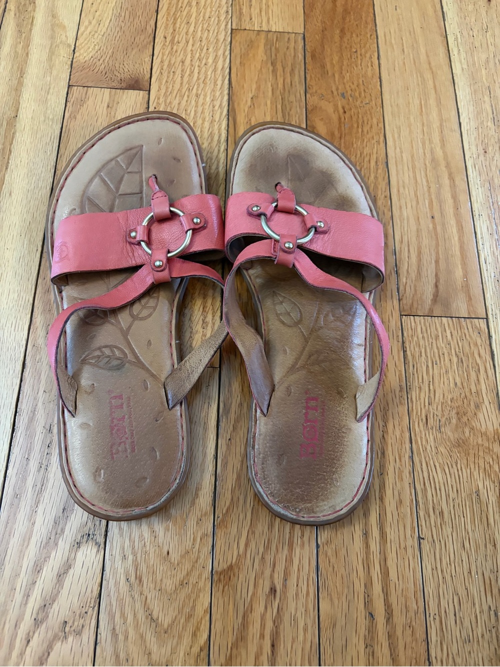 Born Coral Slide Sandals with Decorative Ring Accent